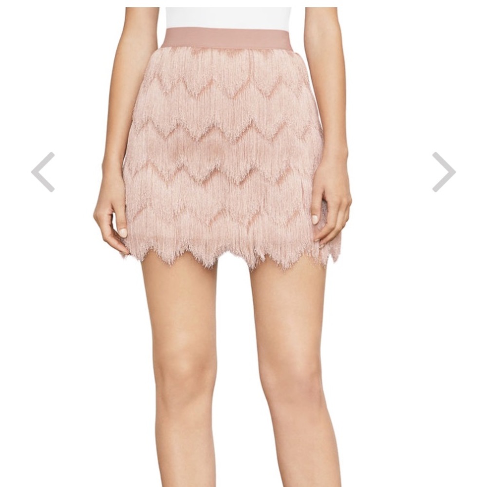 BCBGMAXAZRIA Modie Fringe Skirt Bare Pink size M